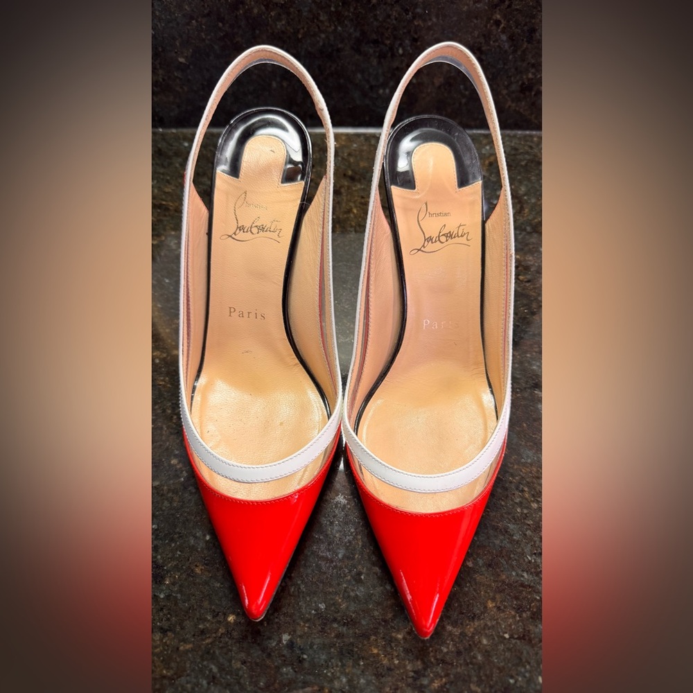 Christian Louboutin Red and White Heels $1000